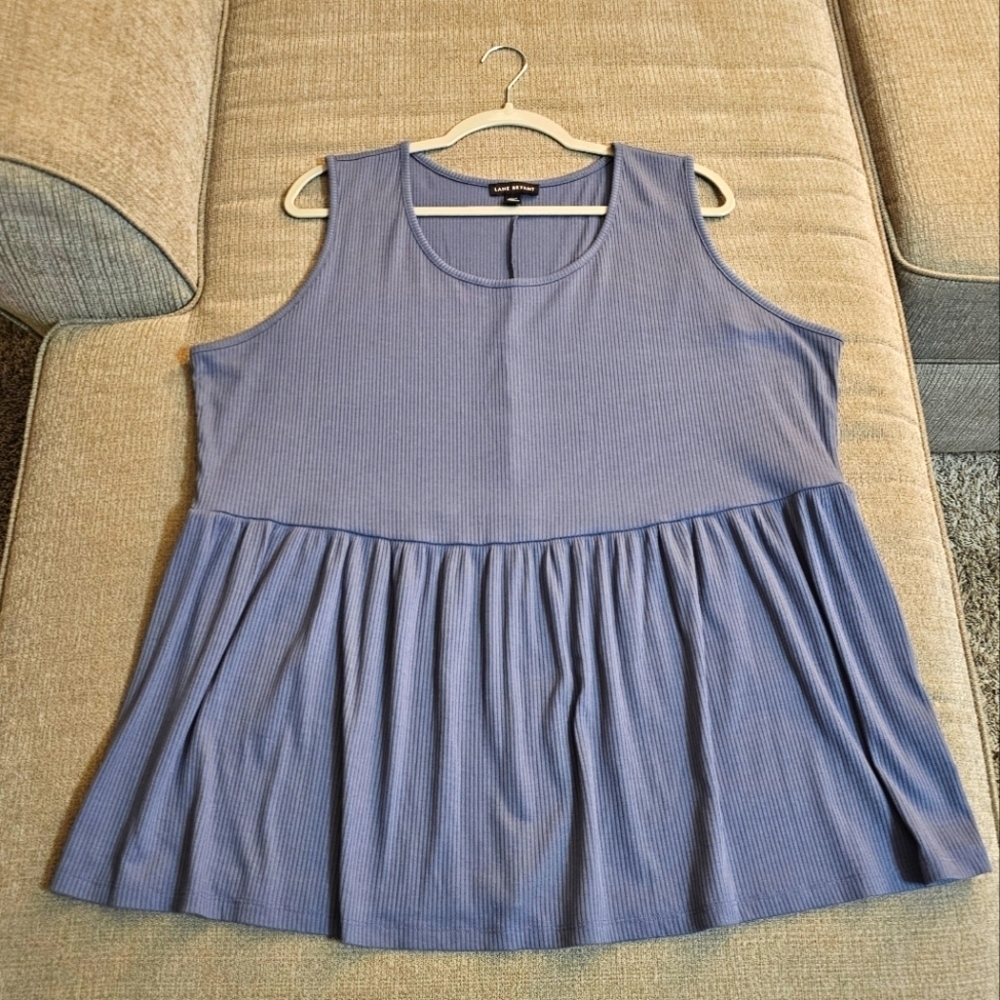 Lane Bryant Blue Casual Ribbed Basic Light Sleeveless Babydoll Top Size 22/24